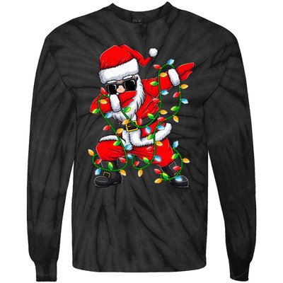 Dabbing Santa Xmas Lights Gifts Christmas Tie-Dye Long Sleeve Shirt