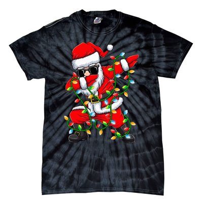 Dabbing Santa Xmas Lights Gifts Christmas Tie-Dye T-Shirt