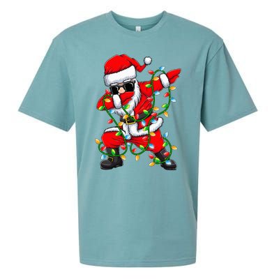 Dabbing Santa Xmas Lights Gifts Christmas Sueded Cloud Jersey T-Shirt