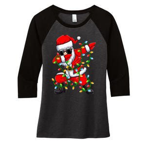 Dabbing Santa Xmas Lights Christmas Gifts Women's Tri-Blend 3/4-Sleeve Raglan Shirt