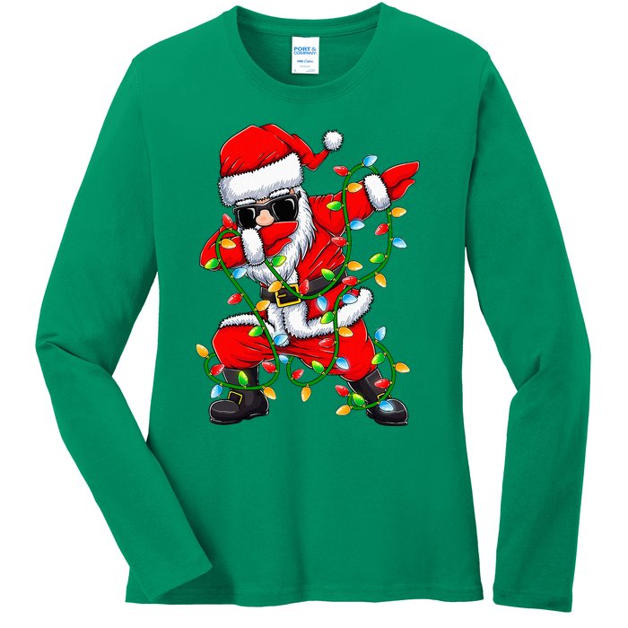 Dabbing Santa Xmas Lights Christmas Gifts Ladies Long Sleeve Shirt