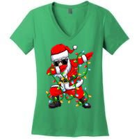 Dabbing Santa Xmas Lights Christmas Gifts Women's V-Neck T-Shirt