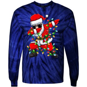 Dabbing Santa Xmas Lights Christmas Gifts Tie-Dye Long Sleeve Shirt