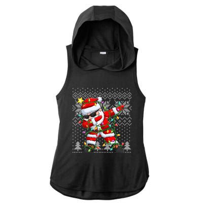 Dabbing Santa Xmas Tree Lights Ladies PosiCharge Tri-Blend Wicking Draft Hoodie Tank