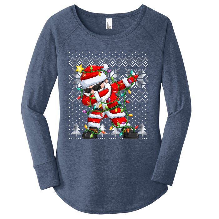 Dabbing Santa Xmas Tree Lights Women's Perfect Tri Tunic Long Sleeve Shirt