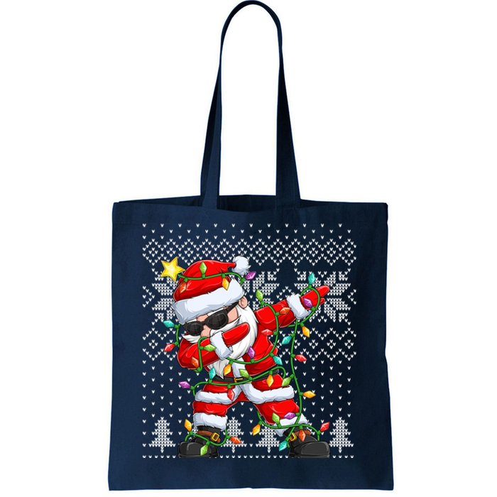 Dabbing Santa Xmas Tree Lights Tote Bag