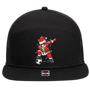 Dabbing Santa Xmas Lights Soccer Christmas Gift 7 Panel Mesh Trucker Snapback Hat