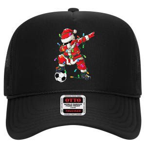 Dabbing Santa Xmas Lights Soccer Christmas Gift High Crown Mesh Back Trucker Hat