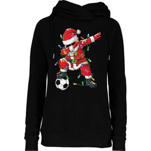 Dabbing Santa Xmas Lights Soccer Christmas Gift Womens Funnel Neck Pullover Hood