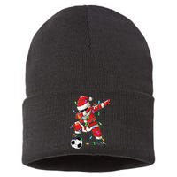 Dabbing Santa Xmas Lights Soccer Christmas Gift Sustainable Knit Beanie