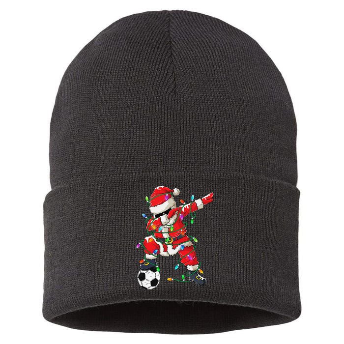 Dabbing Santa Xmas Lights Soccer Christmas Gift Sustainable Knit Beanie