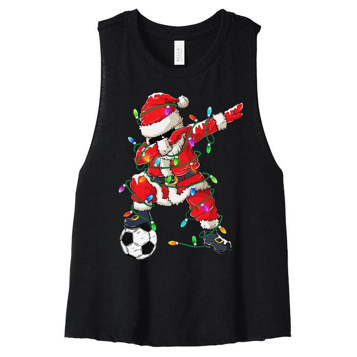 Dabbing Santa Xmas Lights Soccer Christmas Gift Women's Racerback Cropped Tank