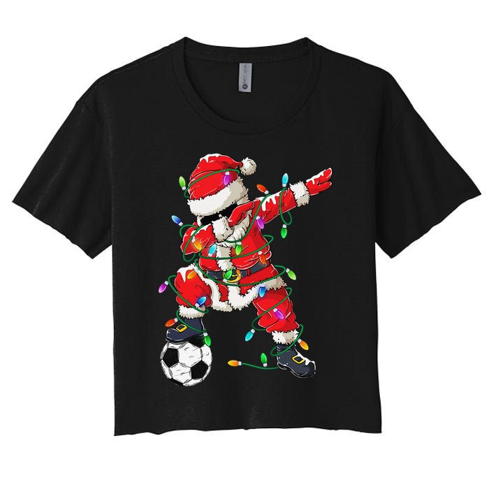 Dabbing Santa Xmas Lights Soccer Christmas Gift Women's Crop Top Tee