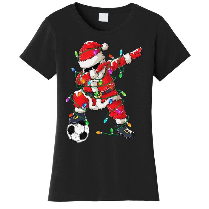 Dabbing Santa Xmas Lights Soccer Christmas Gift Women's T-Shirt