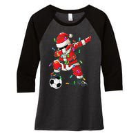 Dabbing Santa Xmas Lights Soccer Christmas Gift Women's Tri-Blend 3/4-Sleeve Raglan Shirt