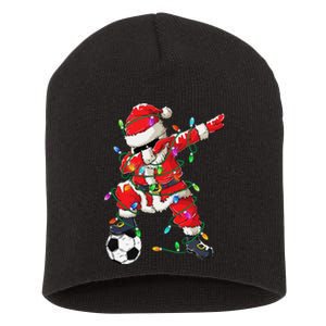 Dabbing Santa Xmas Lights Soccer Christmas Gift Short Acrylic Beanie