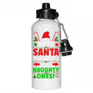 Dear Santa Y Are Naughty Ones Christmas S .Png Aluminum Water Bottle