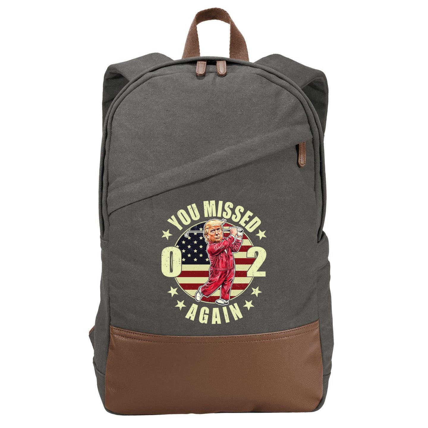 Donald Trump 02 Golf You Missed Again 2024 Election Cotton Canvas Backpack