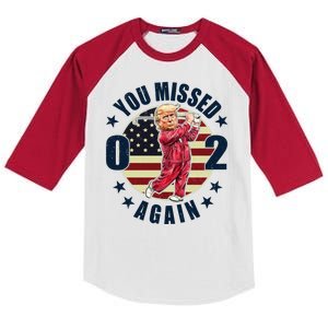 Donald Trump 02 Golf You Missed Again 2024 Election Kids Colorblock Raglan Jersey