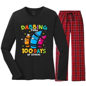 Dabbing Thru 100 Days Of School Women's Long Sleeve Flannel Pajama Set 