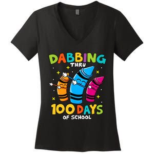 Dabbing Thru 100 Days Of School Women's V-Neck T-Shirt