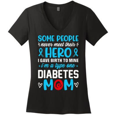 Diabetes Type 1 Survivor Mom  T1 Diabetes Awareness Women's V-Neck T-Shirt