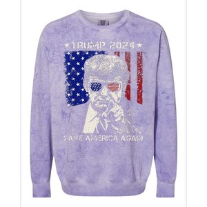 Donald Trump 2024 Save America Again American Flag Colorblast Crewneck Sweatshirt