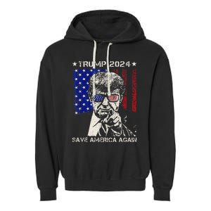 Donald Trump 2024 Save America Again American Flag Garment-Dyed Fleece Hoodie