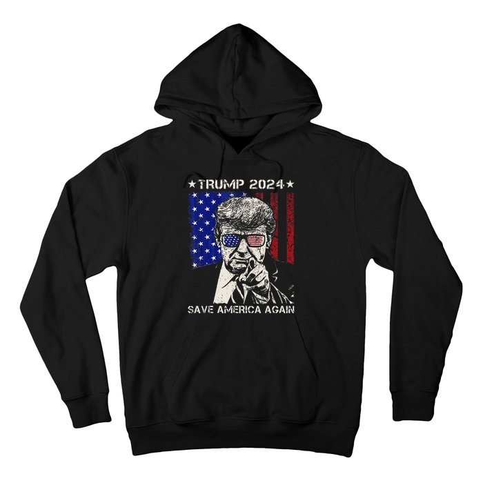 Donald Trump 2024 Save America Again American Flag Hoodie