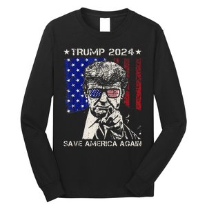 Donald Trump 2024 Save America Again American Flag Long Sleeve Shirt