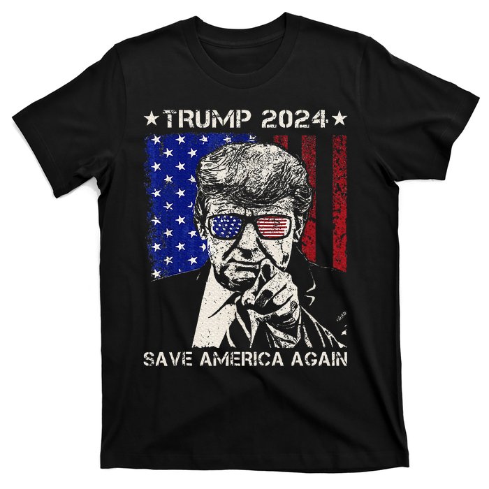 Donald Trump 2024 Save America Again American Flag T-Shirt