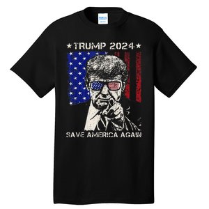 Donald Trump 2024 Save America Again American Flag Tall T-Shirt