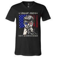 Donald Trump 2024 Save America Again American Flag V-Neck T-Shirt