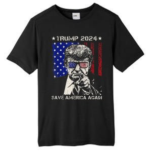 Donald Trump 2024 Save America Again American Flag Tall Fusion ChromaSoft Performance T-Shirt