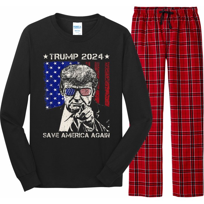 Donald Trump 2024 Save America Again American Flag Long Sleeve Pajama Set