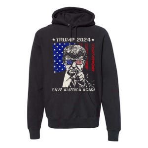 Donald Trump 2024 Save America Again American Flag Premium Hoodie