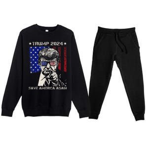 Donald Trump 2024 Save America Again American Flag Premium Crewneck Sweatsuit Set