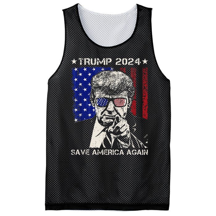 Donald Trump 2024 Save America Again American Flag Mesh Reversible Basketball Jersey Tank