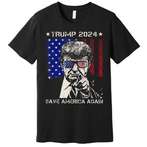 Donald Trump 2024 Save America Again American Flag Premium T-Shirt