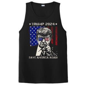 Donald Trump 2024 Save America Again American Flag PosiCharge Competitor Tank