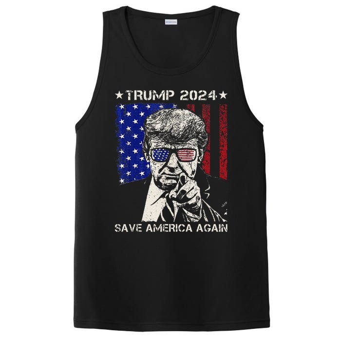 Donald Trump 2024 Save America Again American Flag PosiCharge Competitor Tank