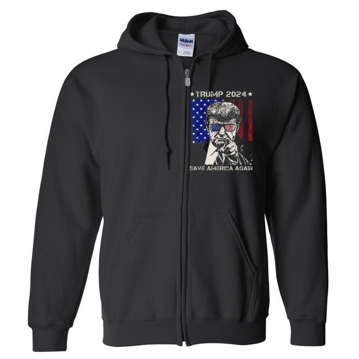 Donald Trump 2024 Save America Again American Flag Full Zip Hoodie