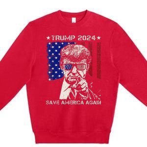 Donald Trump 2024 Save America Again American Flag Premium Crewneck Sweatshirt