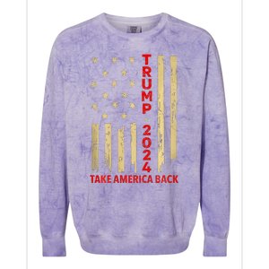 Donald Trump 2024 Take America Back American Flag Colorblast Crewneck Sweatshirt