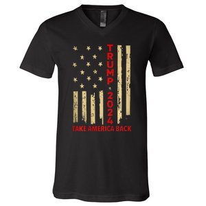 Donald Trump 2024 Take America Back American Flag V-Neck T-Shirt