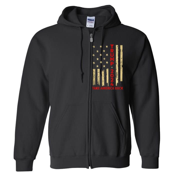 Donald Trump 2024 Take America Back American Flag Full Zip Hoodie