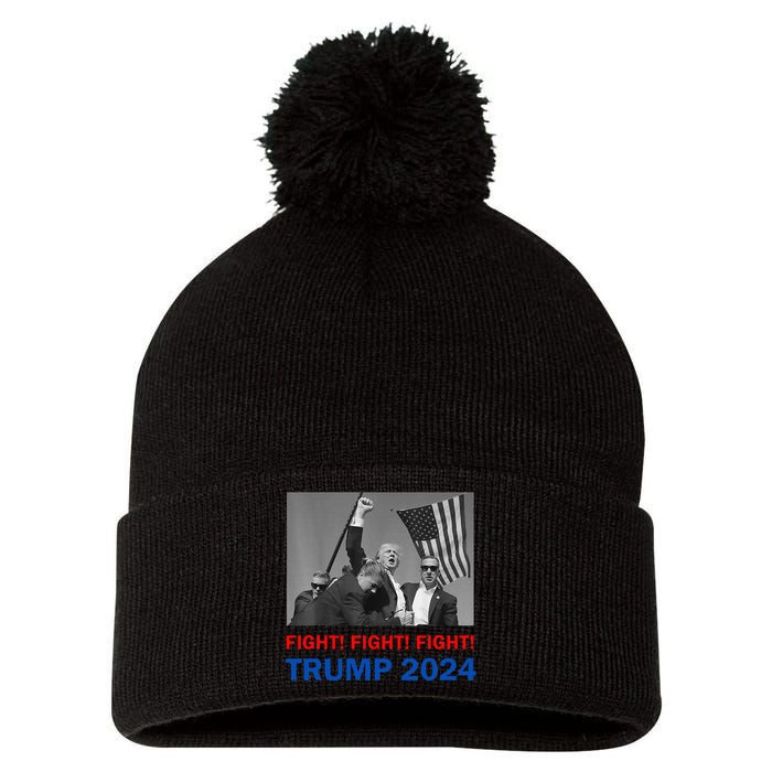 Donald Trump 2024 Fight Fight Fight Donald Trump Fist Pump Pom Pom 12in Knit Beanie