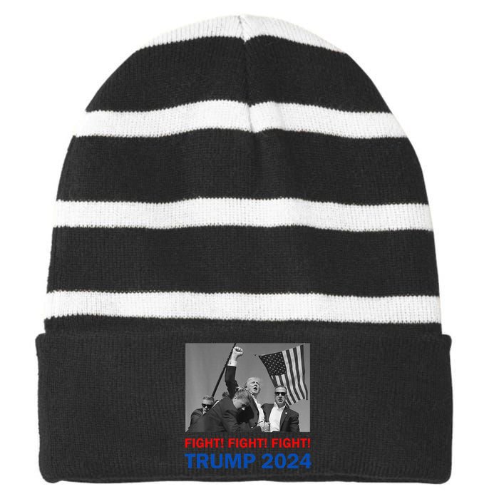 Donald Trump 2024 Fight Fight Fight Donald Trump Fist Pump Striped Beanie with Solid Band