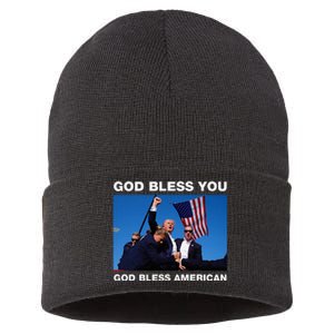 Donald Trump 2024 God Bless You God Bless America Sustainable Knit Beanie