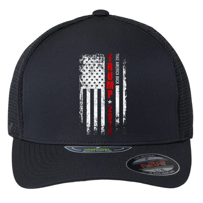 Donald Trump 2024 Take America Back American Flag Flexfit Unipanel Trucker Cap